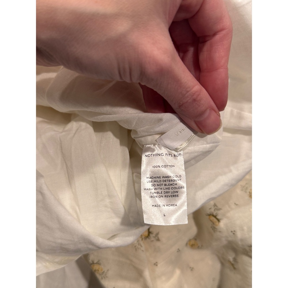 Nothing Fits But Floral Smocked Cotton Midi Dress White Yellow Puff Sleeve L - Picture 4 of 4
